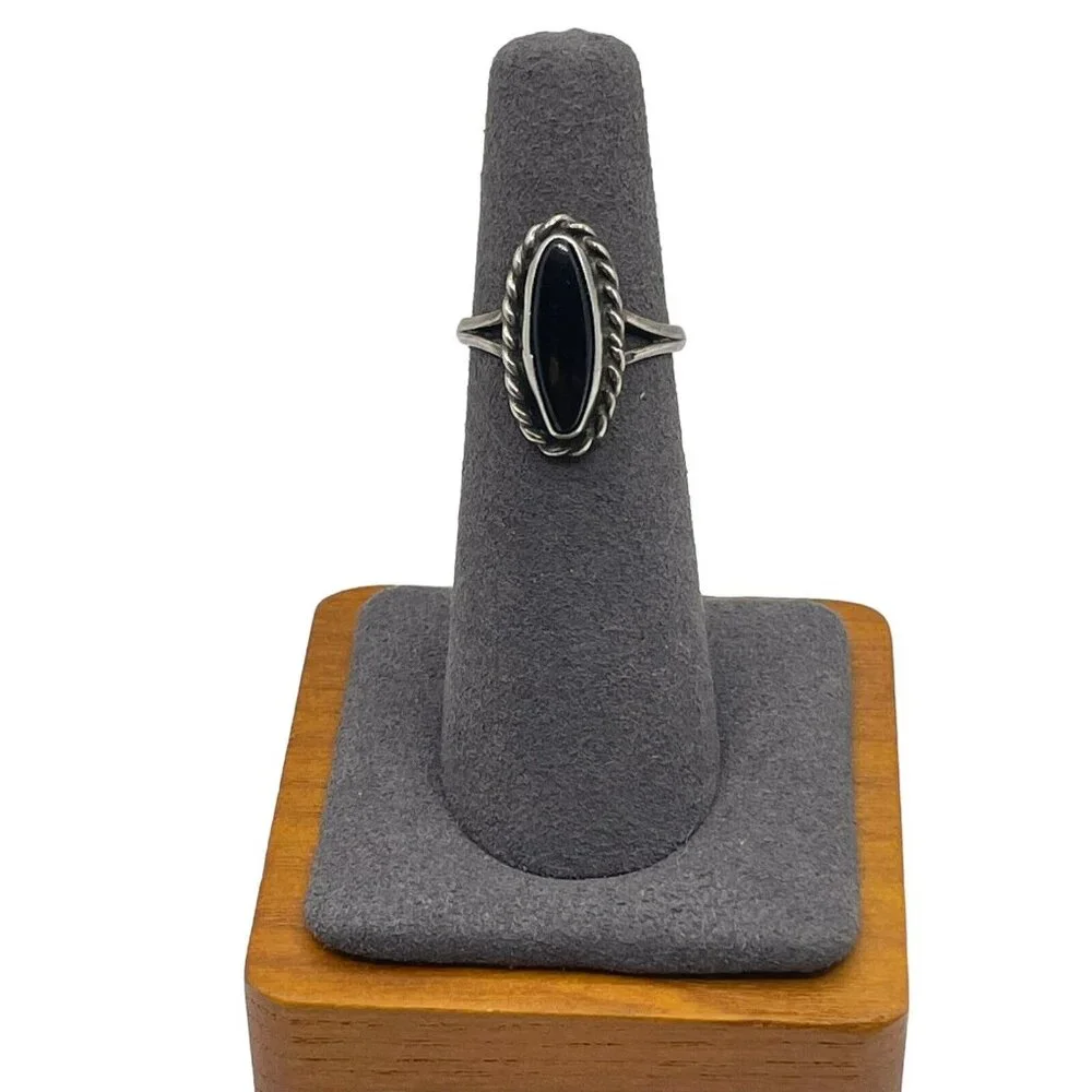 Sterling Silver 925 Ring Black Onyx Southwest Rope Woven Ring Handmade Size 4.75